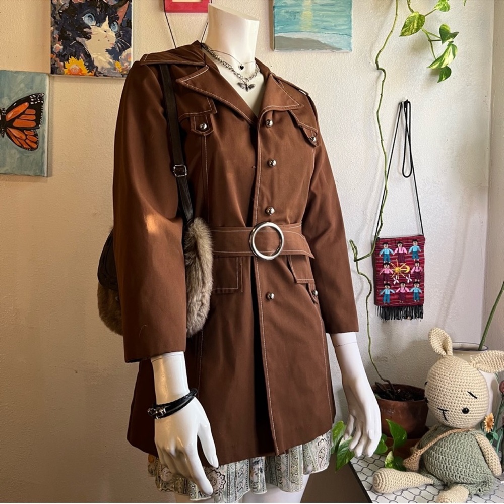 American Vintage Brown Double-Breasted Belted Trench Coat - Picture 12 of 12